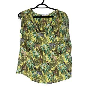 Jane + Delancey Jungle Print Tank Top Sz XL Animal Tassel Sleeve Novelty Beachy